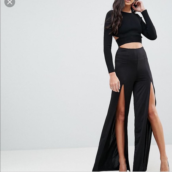 ASOS Pants - ASOS | Black Slinky Wide Leg Thigh High Splits 8